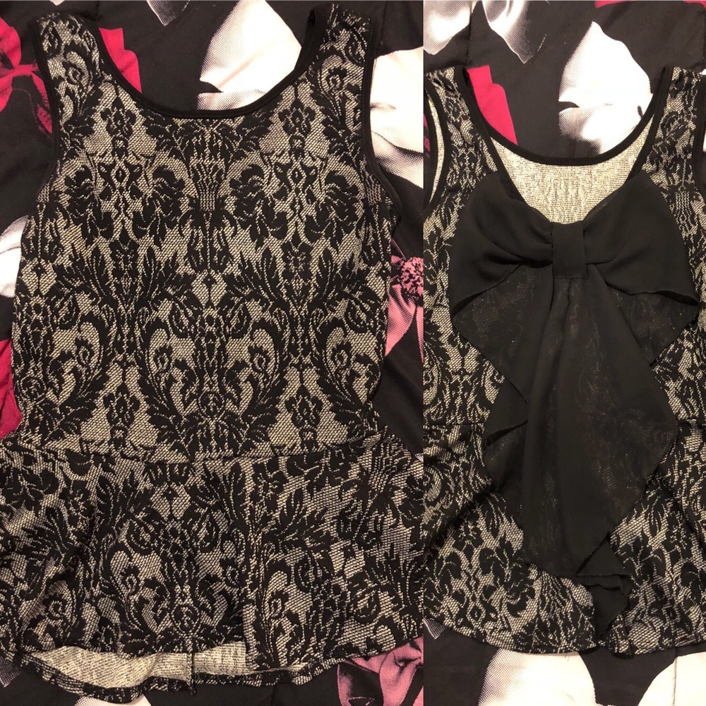 Damask Puplum Bow Back Top